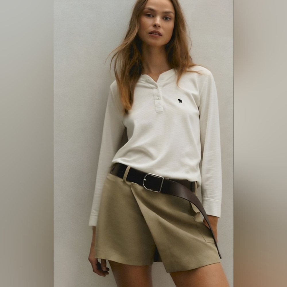 Abercrombie & Fitch White Long Sleeve Henley Top